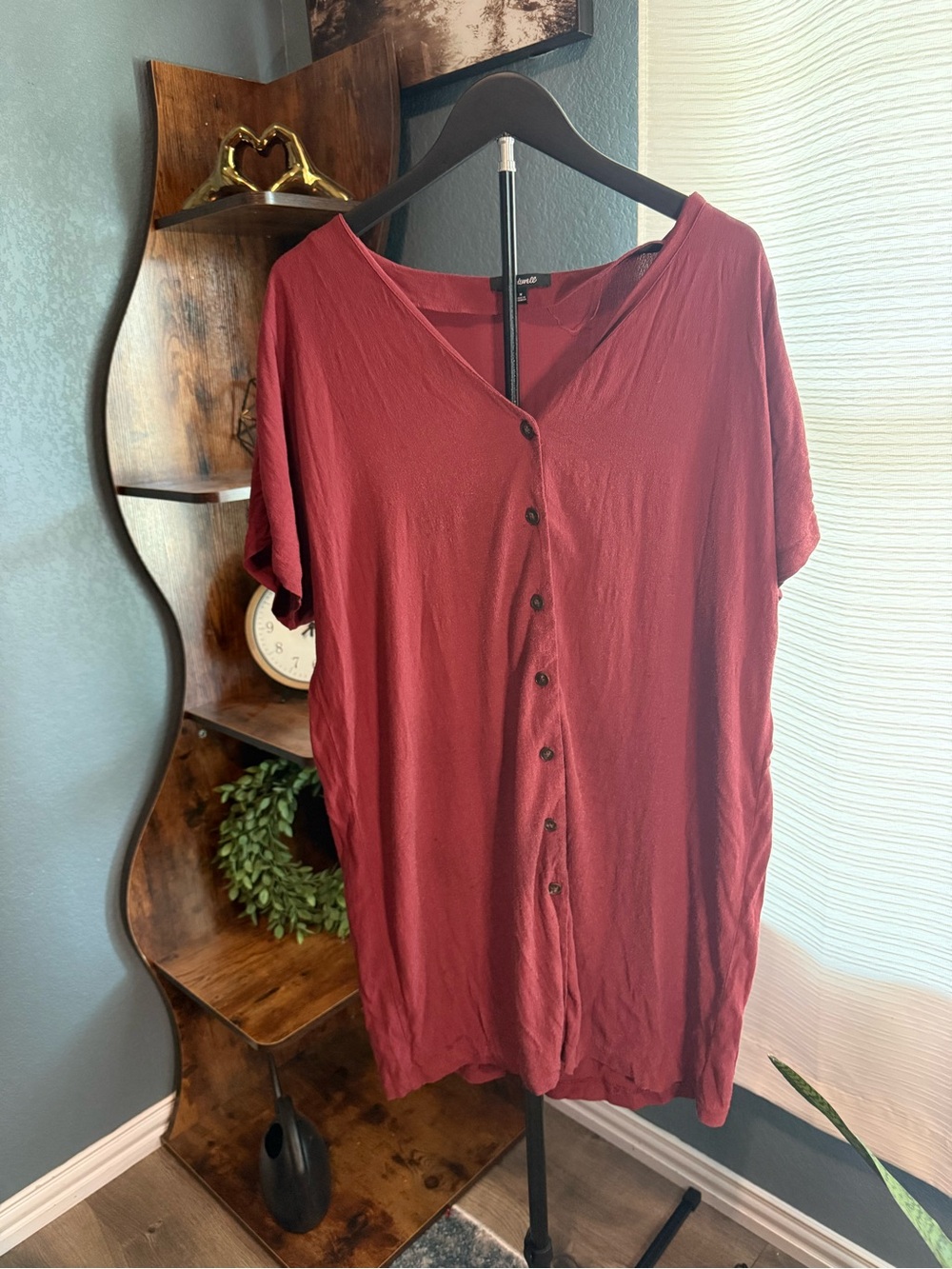 Madewell Button-Front T shirt Dress- Wine